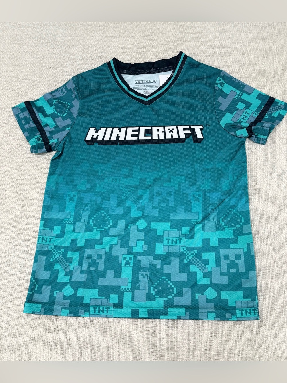 Minecraft Boys Size 8 S Green Teal Soccer Jersey Shirt 09 NWT
